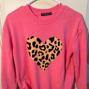 Fifth Sun Pink Sweater with Leopard Heart Size XS